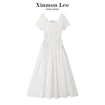 XinmonLee法式溫柔a字連衣裙女夏季新款設計感氣質收腰顯瘦長裙子