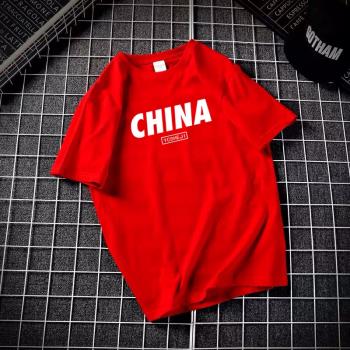 CHINA中國紅短袖男女情侶團隊T恤