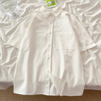 白色純棉寬松新款休閑短袖襯衫