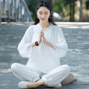佛系棉麻中國風禪修服女士唐裝