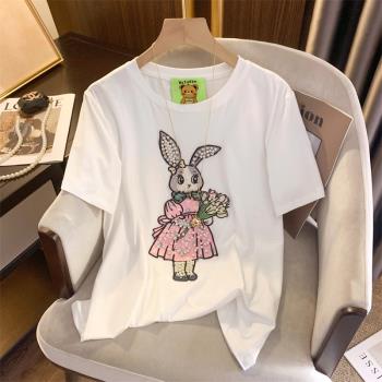 T恤休閑半袖上衣新款小兔子刺繡