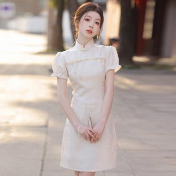 短款旗袍新款2024年輕款少女夏季法式小個子顯高提花改良連衣裙夏