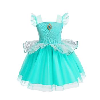 夏季新款人魚公主裙女童蓬蓬裙洋氣連衣裙淺綠色紗裙寶寶禮服裙