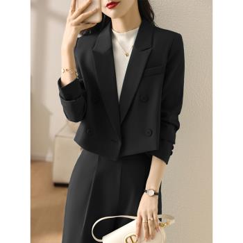 黑色西裝外套女秋季短款2023新款高端氣質職業小個子西服套裝春秋