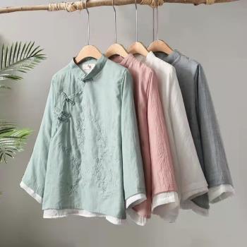 棉麻唐裝女中國風禪意女裝中式禪服改良漢服茶服復古盤扣旗袍上衣