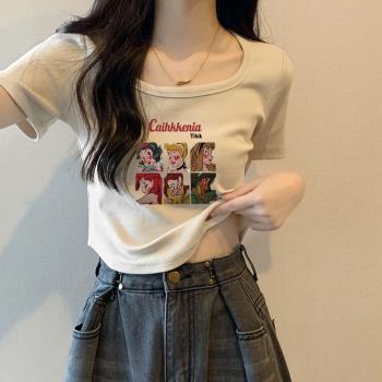 小眾辣妹短袖t恤2023年夏季新款獨特設計感別致修身短款上衣女ins