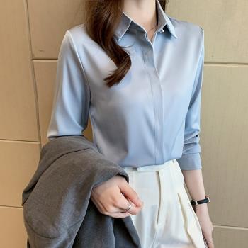 時尚氣質韓版休閑緞面長袖襯衫