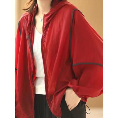 韓版女連帽防曬服寬松休閑百搭防紫外線短外套時尚長袖戶外薄上衣