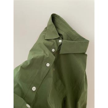 韓版綠色寬松上衣長袖襯衫