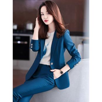 藍色西裝外套女春秋2023新款高級感氣質小個子西服職業裝套裝秋季