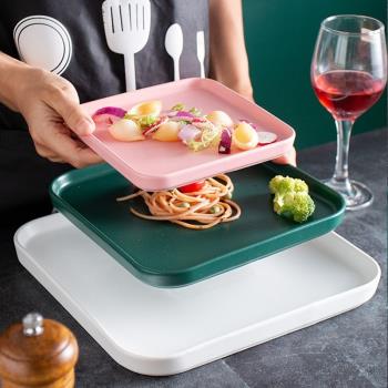 北歐西餐盤家用釉下彩創意淺式平托盤子正方形陶瓷披薩盤牛排盤子