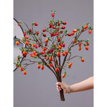 永悅 新品仿真花發財紅果如意吉祥野山果插花 酒店擺件假花漿果枝