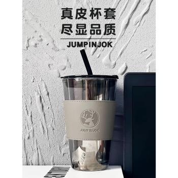 水杯辦公室輕奢玻璃杯女高顏值咖啡杯2024新款杯子情侶夏季吸管杯