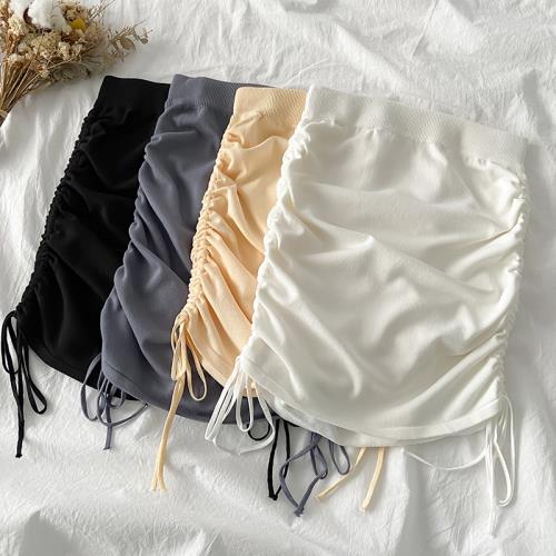 黑色抽繩褶皺白色短裙女夏季辣妹歐美風松緊高腰系帶性感包臀裙潮