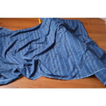 意大利進口藍灰復古暗格紋薄款棉麻混紡編織面料設計師連衣裙布料