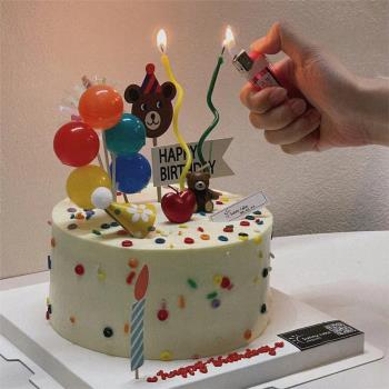 派對生日蠟燭插件蛋糕裝飾品ins風可愛帽子小熊笑臉創意卡通兒童