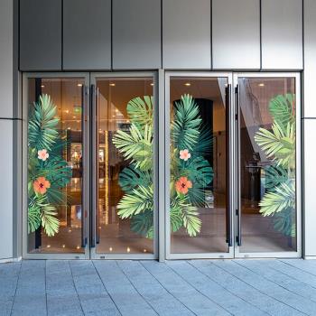 夏天裝飾花紋網紅植物芭蕉商場氛圍布置酒店落地窗戶玻璃貼紙靜電
