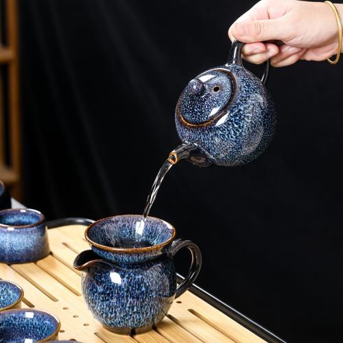 窯變藍盞茶壺鈞窯單壺陶瓷三才蓋碗中式泡茶器復古茶杯茶具單品|茶壺