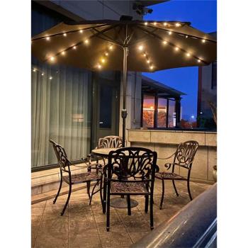 戶外遮陽傘棚圓擺攤庭院帶太陽能燈3米中柱折疊室外桌椅組合商用
