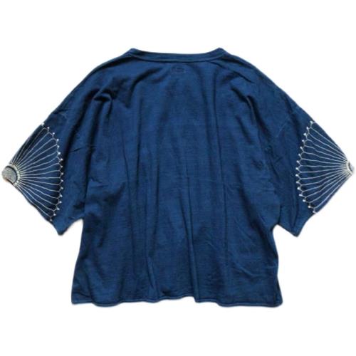 KAPITAL 平田和宏デザイン 天竺コットン 花柄刺繍 Tシャツ ブルー 20SS KAPITAL 平田和宏天竺棉刺繡花紋男女同款五分袖T恤短袖|T恤