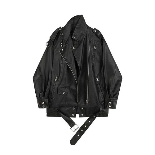 皮衣外套女2025年新款oversize港風寬松中長款休閑機車服pu皮夾克