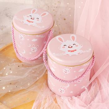 新款可愛兔年滿月盒喜糖盒手提馬口鐵盒周歲百日伴手禮滿月禮盒