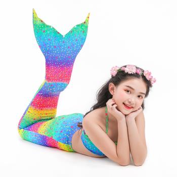 美人魚尾巴公主裙子兒童小學生美人魚游泳衣 女童美人魚衣服套裝