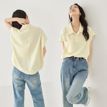 韓版簡約短袖上衣夏季減齡顯瘦polo領t恤女純色寬松百搭氣質小衫