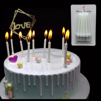 10支裝奶白色生日蠟燭螺紋細長婚慶聚會PARTY蛋糕裝飾燭