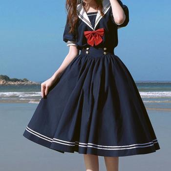 Harajuku Sailor Collar Navy Dress Japanese Lolita Sweet Bow-