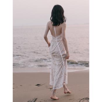 泰國度假修身露背沙灘裙女神蕾絲