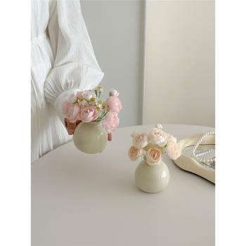 迷你陶瓷小花瓶仿真花套裝 ins風房間假花裝飾小雛菊乾花桌面擺件