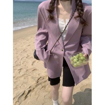 外套女紫色減齡顯瘦chic西裝外套