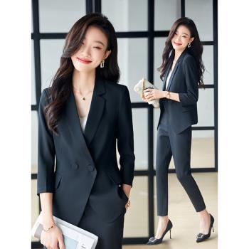 黑色西裝外套女夏季薄款工裝高級感職業裝套裝西服面試正裝工作服