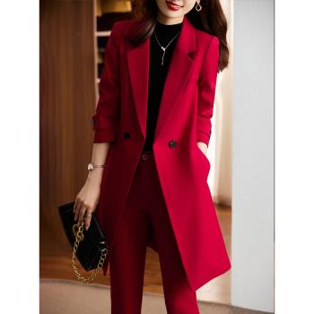 紅色西裝外套女春秋高級感2023新款職業套裝時尚洋氣女士西服風衣