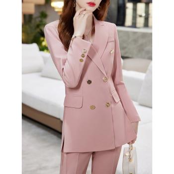 粉色西裝外套女春秋2023新款高級感正裝氣質職業裝套裝女士小西服
