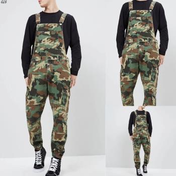 camouflage trousers mens suspender trousers迷彩長褲男背帶褲