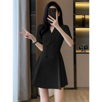 黑色西裝連衣裙女夏短袖2024新款高級感工作服職業氣質小個子裙子