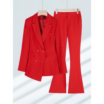 紅色西裝套裝女播音主持人藝考禮服正裝氣質女神范職業裝西服外套