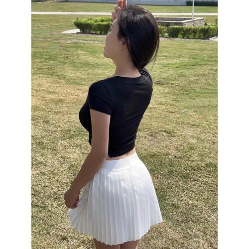 運動百褶裙網球裙女夏辣妹不規則設計防走光褲裙A字高腰松緊短裙