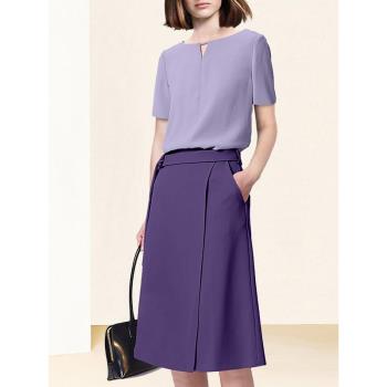 歐美名媛高級感襯衫別致半身裙紫色套裝女裝2024新款氣質兩件套夏