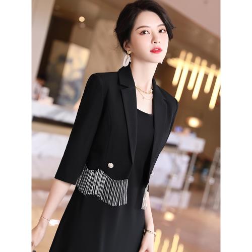 流蘇小西裝外套套裝裙女2024新款春秋季洋氣西服搭配吊帶連衣裙潮