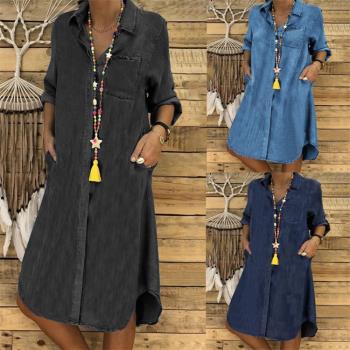 長裙歐美爆款大碼女裝牛仔連衣裙 Plus-size womens denim dress