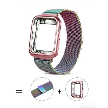適用蘋果apple watch米蘭磁砐表帶+TPU全包電鍍軟殼防摔套裝1-8代