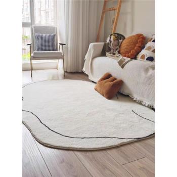 日式侘寂風地毯客廳茶幾毯不規則藝術線條白色地毯臥室ins風地墊