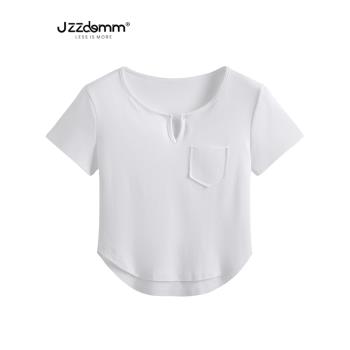 九州誠品/JZZDEMM弧形圓底短袖t恤女夏季時尚百搭短款小個子上衣