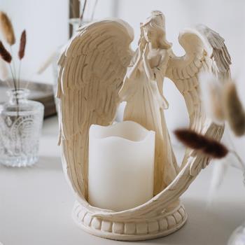 北歐復古天使少女翅膀led電子蠟燭臺擺件創意家居桌面裝飾品擺設