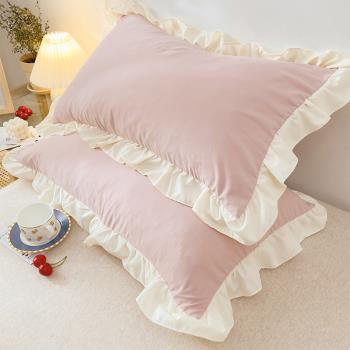 水洗棉枕套一對裝家用ins網紅花邊枕頭套單個單人兒童枕芯內膽套