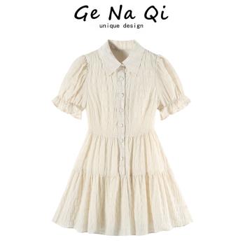 GeNaQi韓系溫柔風甜美Polo領連衣裙女夏季新款高級感氣質收腰短裙