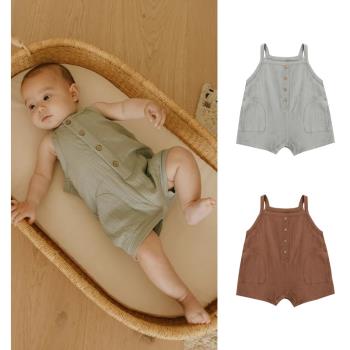 0-2歲嬰兒夏季衣服寶寶無袖吊帶爬服夏裝簡約風純色薄款A類連體衣